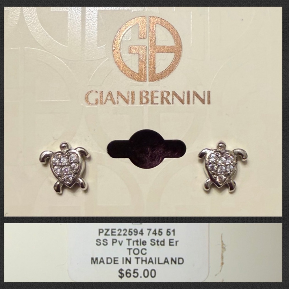 Giani Bernini CZ earrings Sea Turtle Sterling Silver Heart Studs Cubic Zirconia